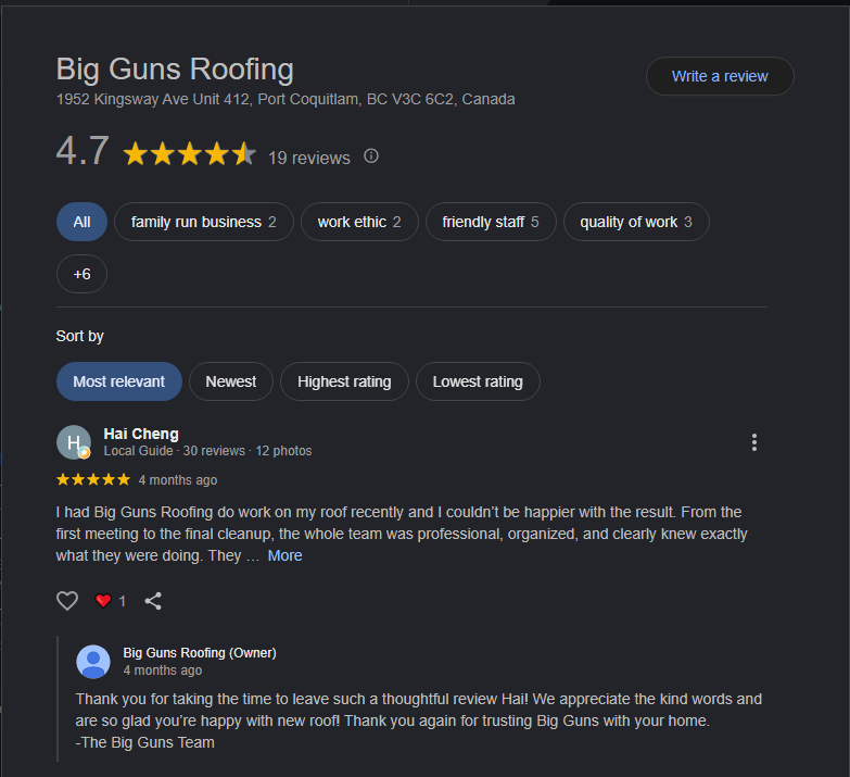 Big Guns Roofing Reviews